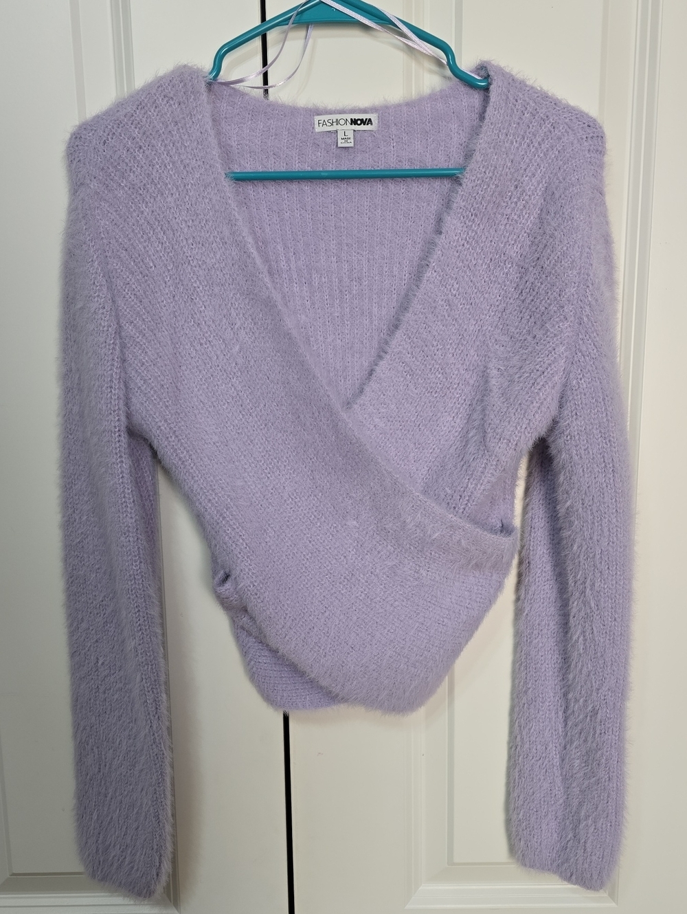 Fashion Nova Lilac V-Neck Faux-Fur Wrap Sweater